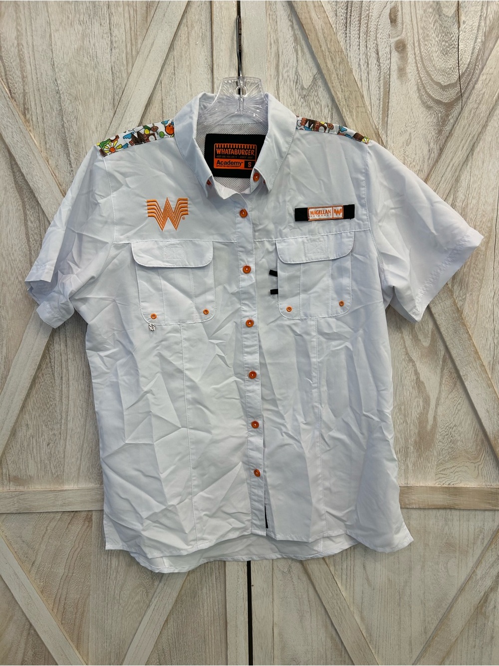 Whataburger Branded White Short-Sleeve Button-Down Shirt